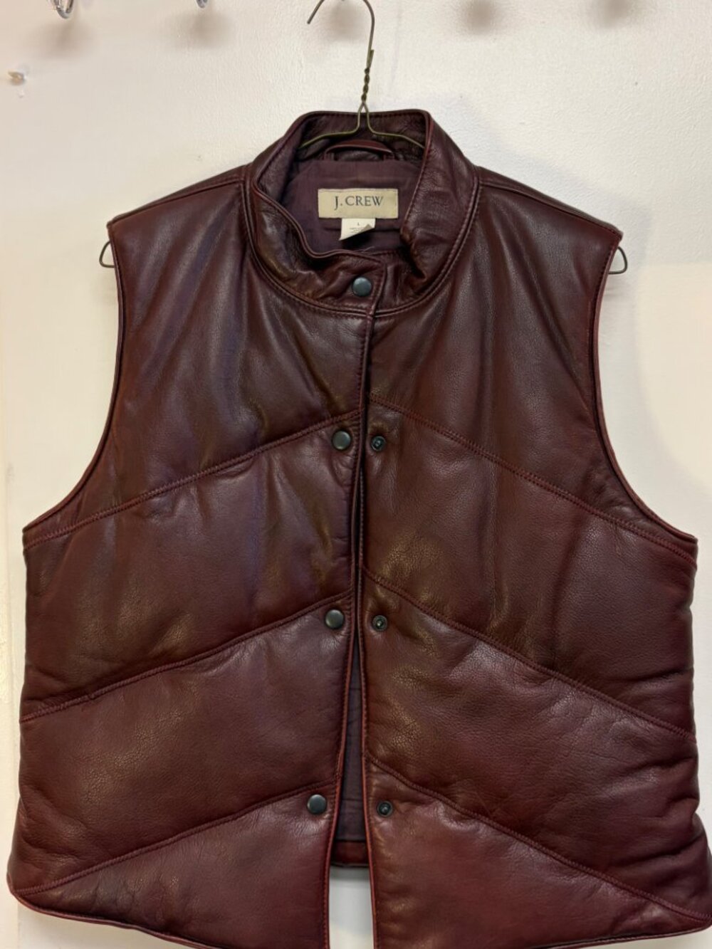 J.Crew Brown Genuine Leather Snap Front Puffer Vest Men's Large